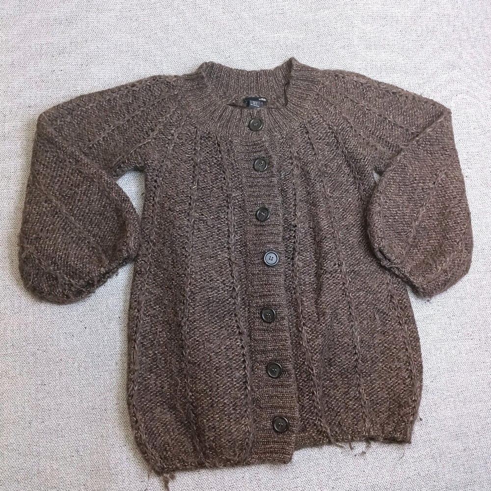 H&M Cardigan Sweater Womens Small Brown Excellent Wool Alpaca Chunky Cable Knit